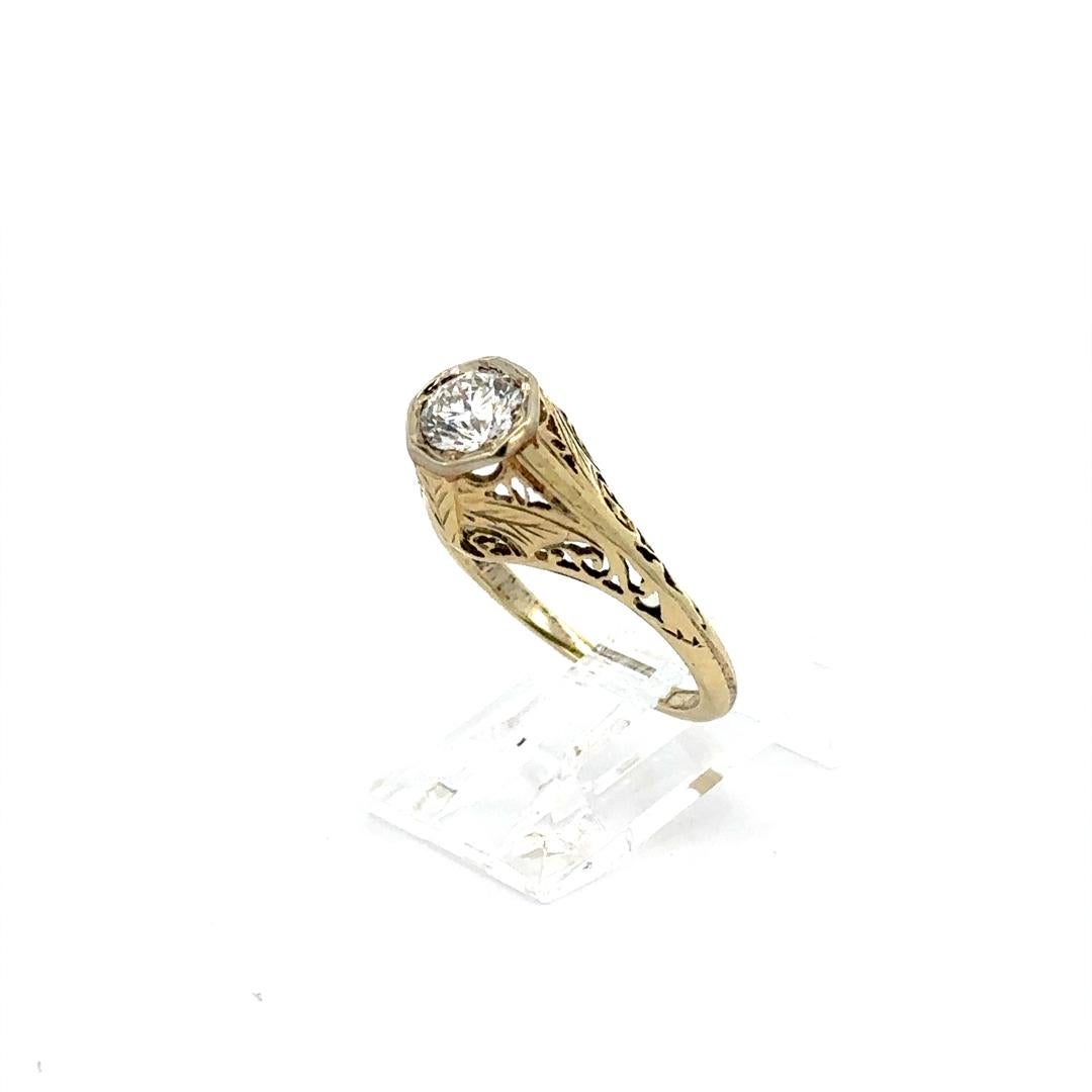 Antique 14k Gold 0.58ct Old Transitional Cut Diamond Filigree Engagement Ring For Sale 2