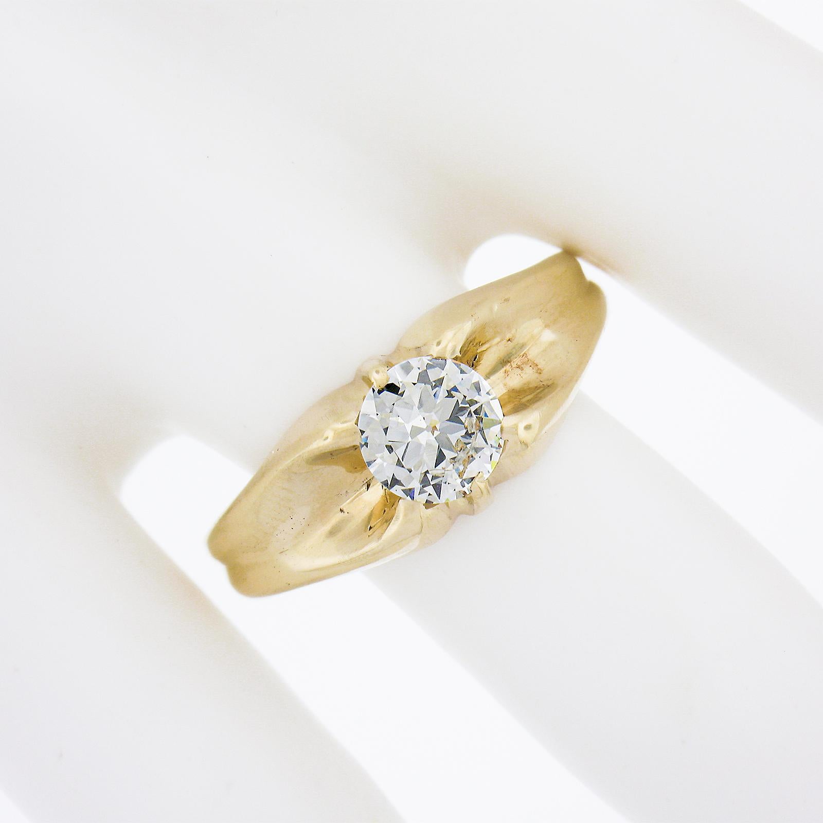 Antique 14k Gold 0.95ct GIA Certified Old Cut Belcher Diamond Engagement Ring In Good Condition For Sale In Montclair, NJ