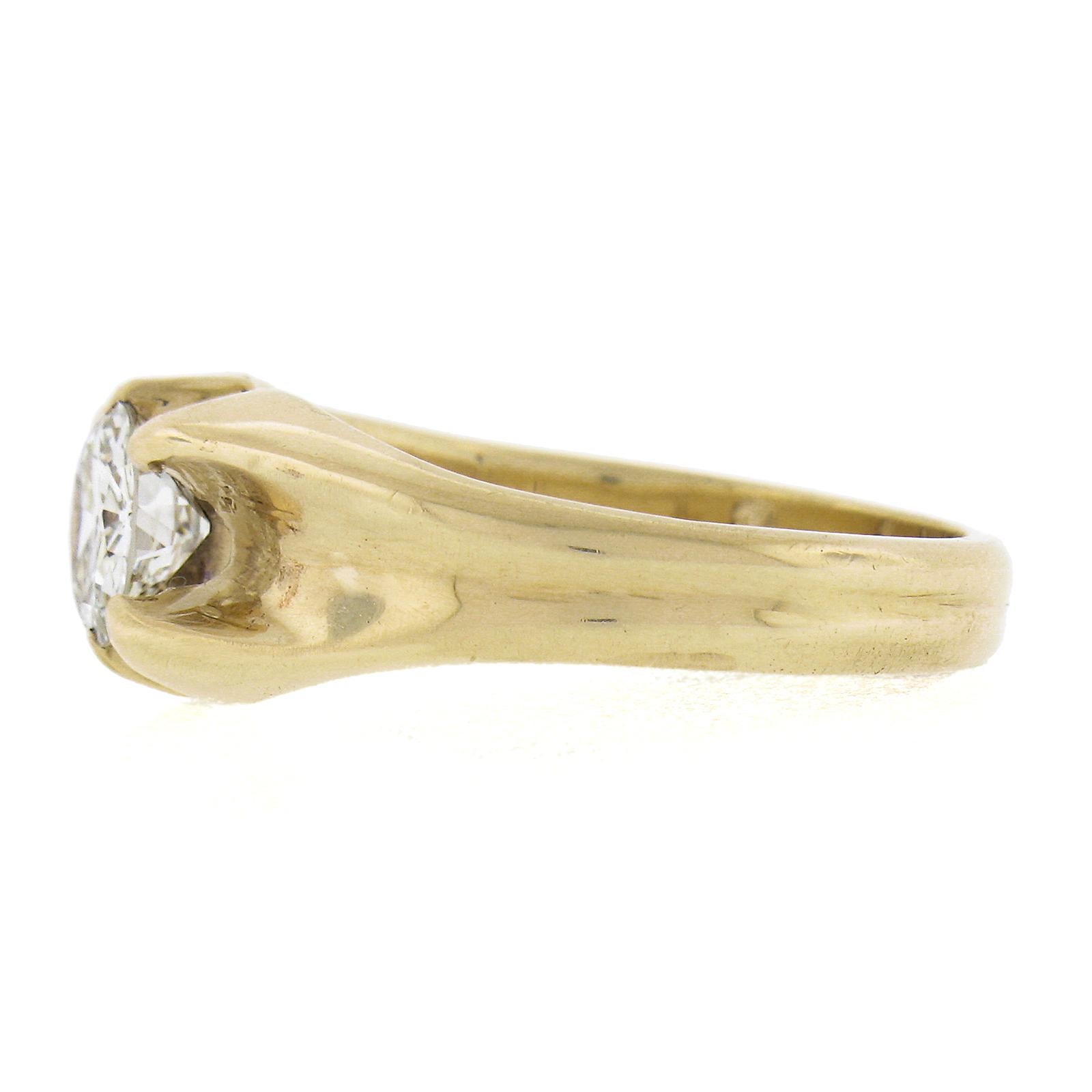 Antique 14k Gold 0.95ct GIA Certified Old Cut Belcher Diamond Engagement Ring For Sale 1