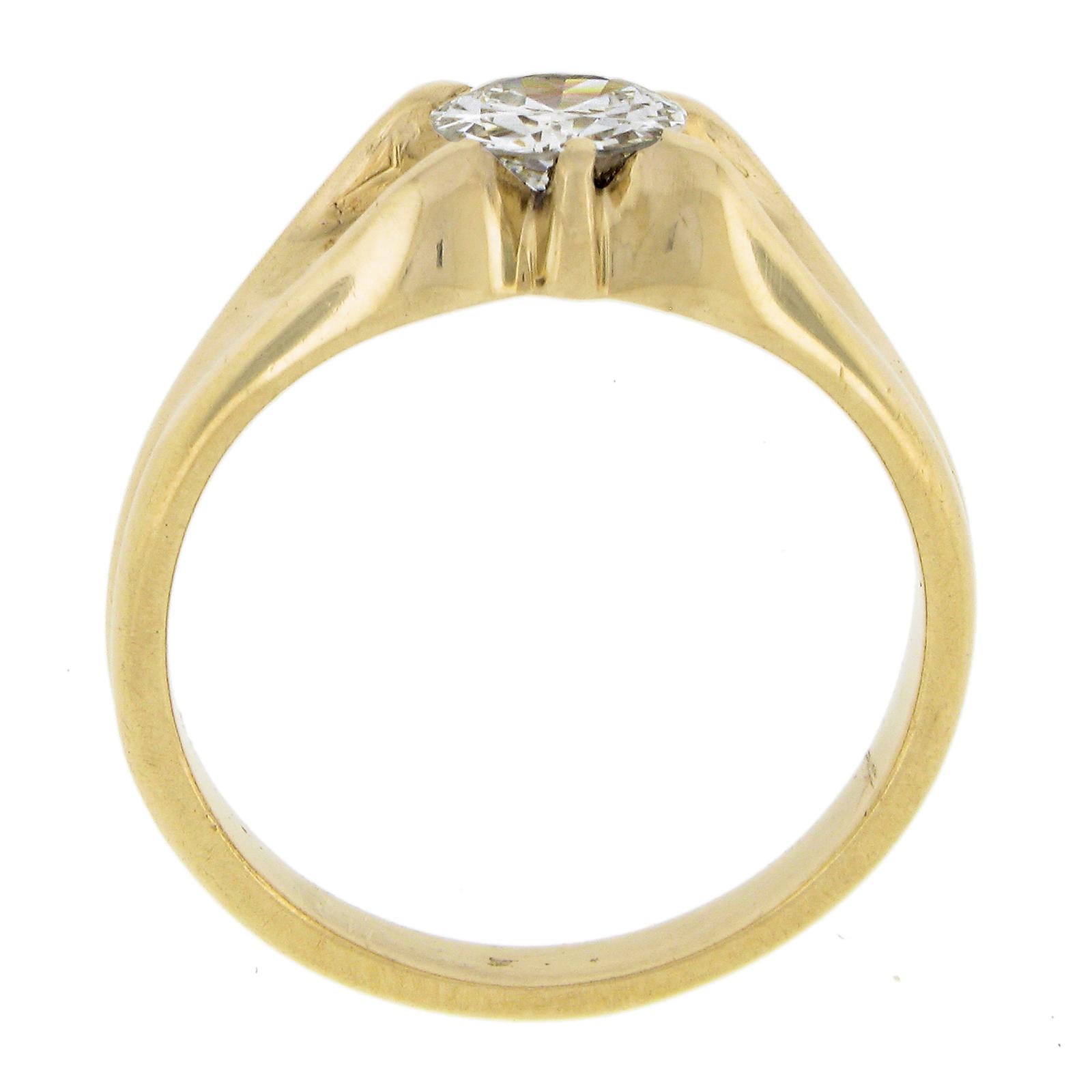 Antique 14k Gold 0.95ct GIA Certified Old Cut Belcher Diamond Engagement Ring For Sale 3