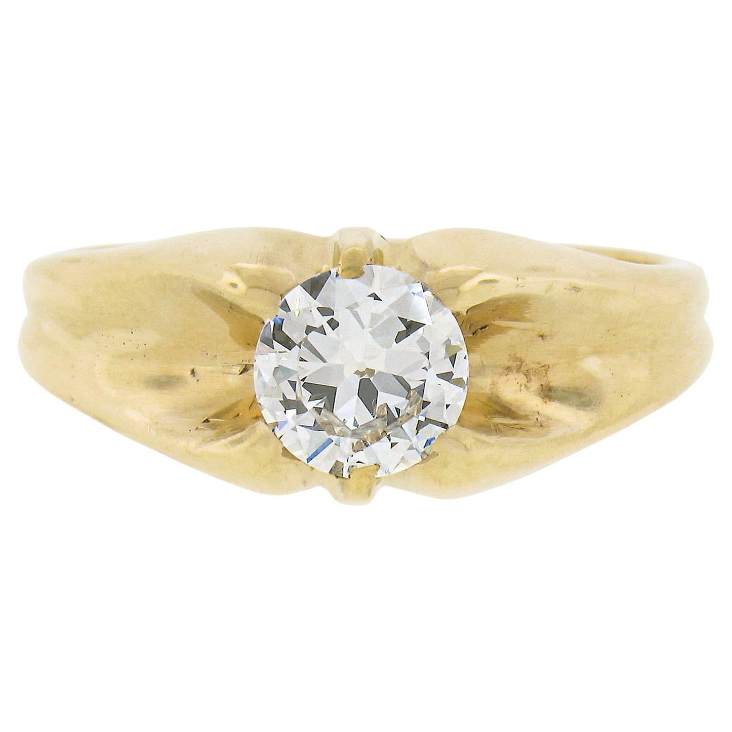 Antique 14k Gold 0.95ct GIA Certified Old Cut Belcher Diamond Engagement Ring For Sale