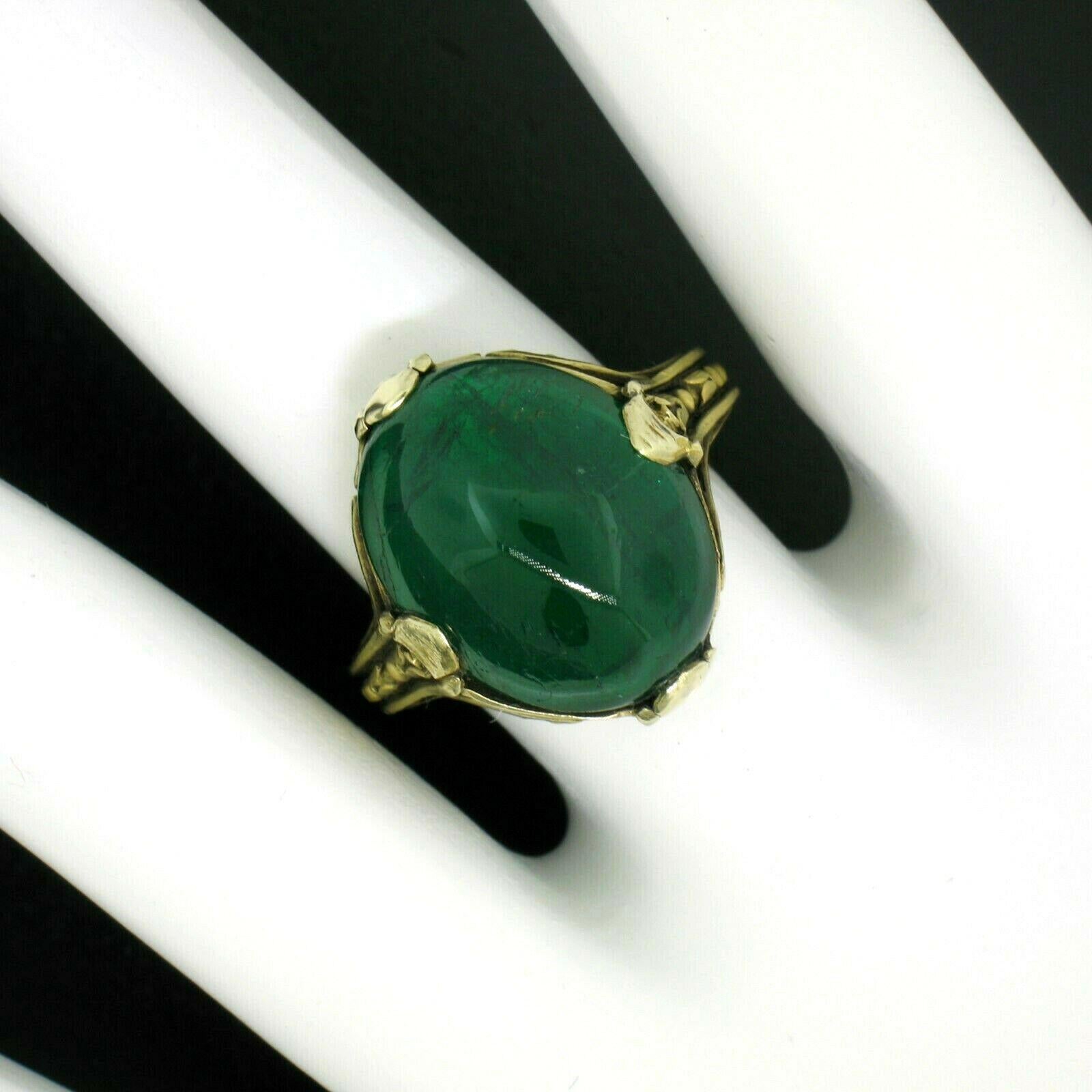 Victorian Antique 14k Gold 10.03ct GIA Oval Cabochon Very Fine Green Zambian Emerald Ring