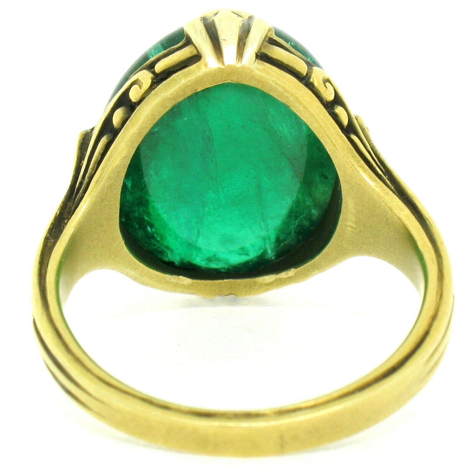 Antique 14k Gold 10.03ct GIA Oval Cabochon Very Fine Green Zambian Emerald Ring 2