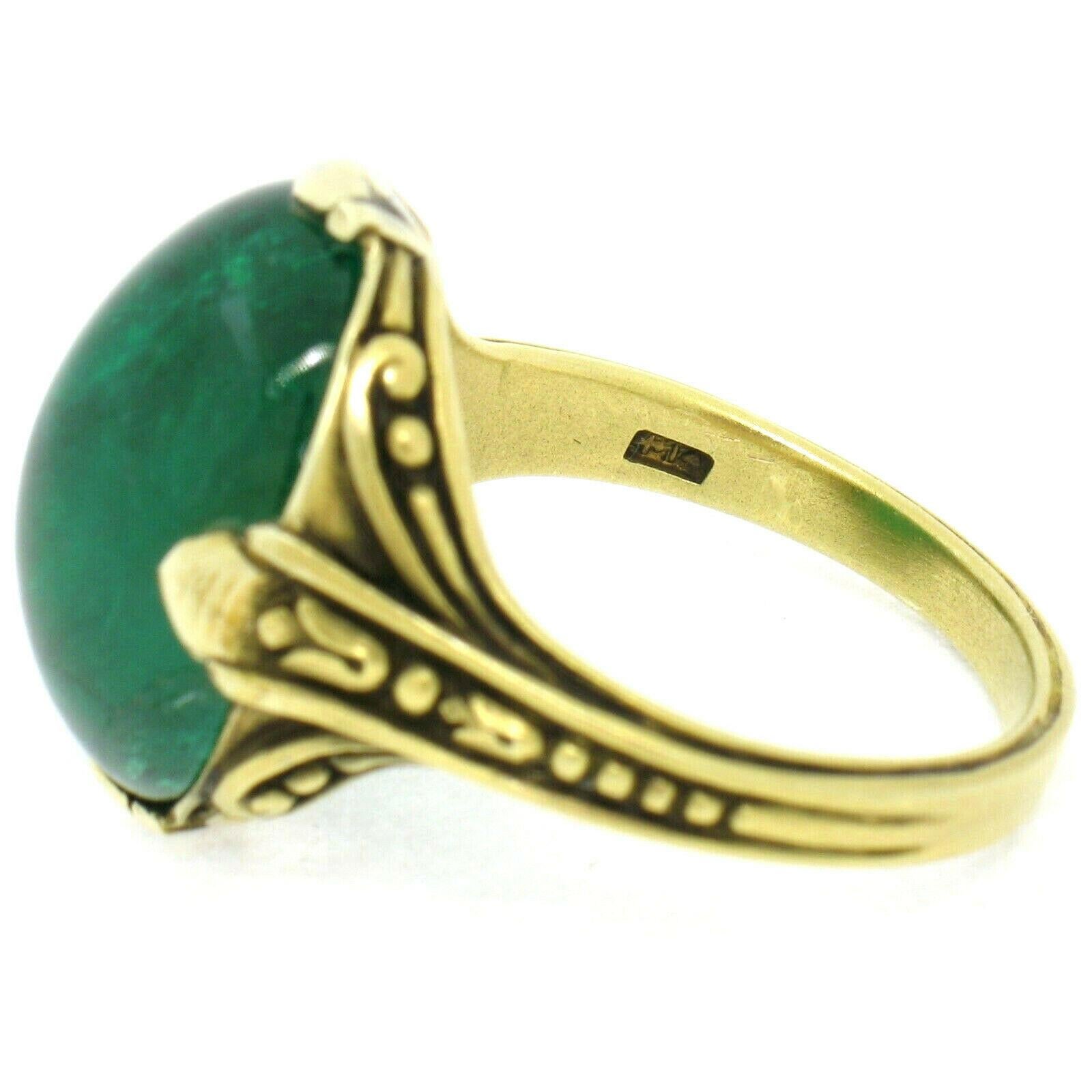 Antique 14k Gold 10.03ct GIA Oval Cabochon Very Fine Green Zambian Emerald Ring 4