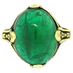 Antique 14k Gold 10.03ct GIA Oval Cabochon Very Fine Green Zambian Emerald Ring
