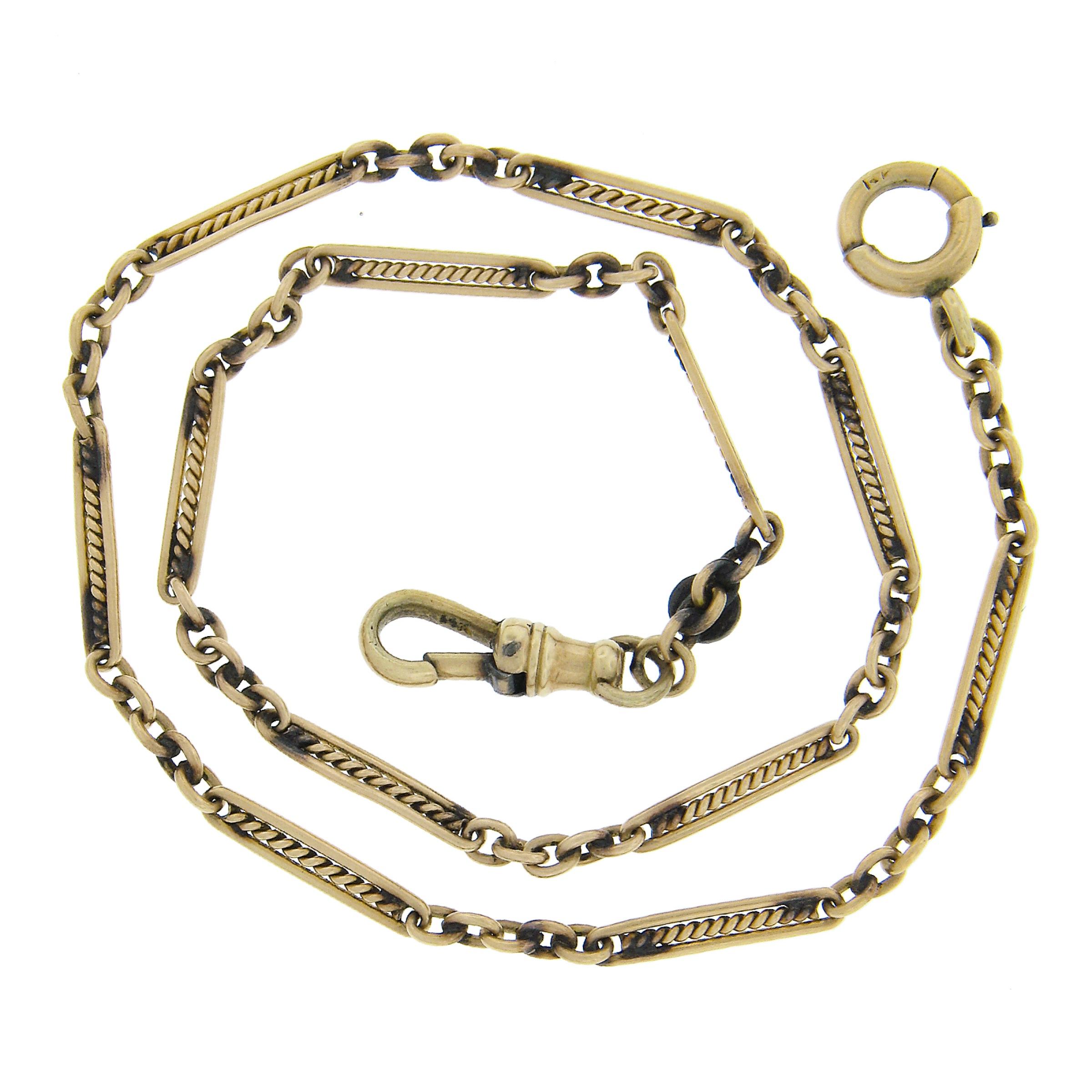 Material: Solid 14k Yellow Gold
Weight: 8.40 Grams
Chain Type: Twisted Wire & Cable Link
Overall Length: 13 Inches (next to a ruler)
Chain Width: 2.8mm 
Thickness: 1.1mm
Clasp Measurements (inside): 6.8x2.6mm (approx.) (dog clasp) - 5mm (approx.)