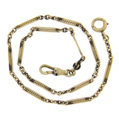 Antique 14k Gold 13" Pocket Watch Cable Link Chain w/ Dog Clip & Spring Ring