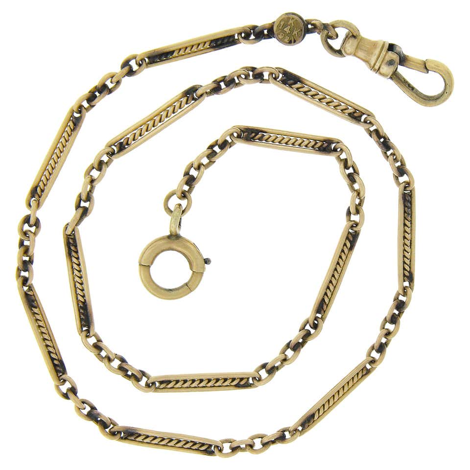 Antique 14k Yellow Gold Solid Well Made Pocket Watch Chain Dog Clip ...