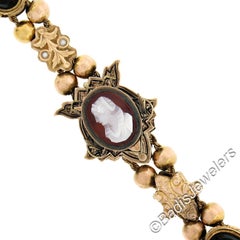 Antique 14K+ Gold 7" Agate Cameo Multi Shape Repousse Work Slide Charm Bracelet