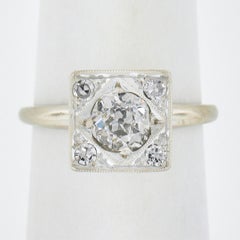 Antique 14k Gold .87ct Old Cut Pave Diamond Hand Engraved Floral Engagement Ring