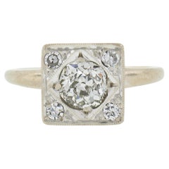 Antique 14k Gold .87ct Old Cut Pave Diamond Hand Engraved Floral Engagement Ring