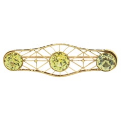 Antique 14k Gold 9.50ct GIA Greenish Yellow Sapphire Mosaic Open Work Pin Brooch