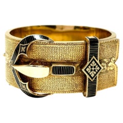 Antique 14K Gold and Enamel Buckle Bangle, Circa 1860-1880