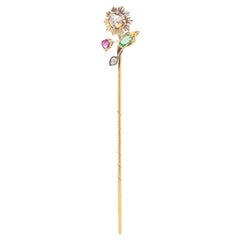 Antique 14K Gold and Multi-Gemstone Stickpin