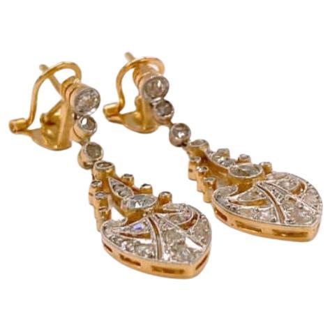 Antique Art Deco Old Mine Cut Diamond Gold Earrings In Good Condition For Sale In Cairo, EG