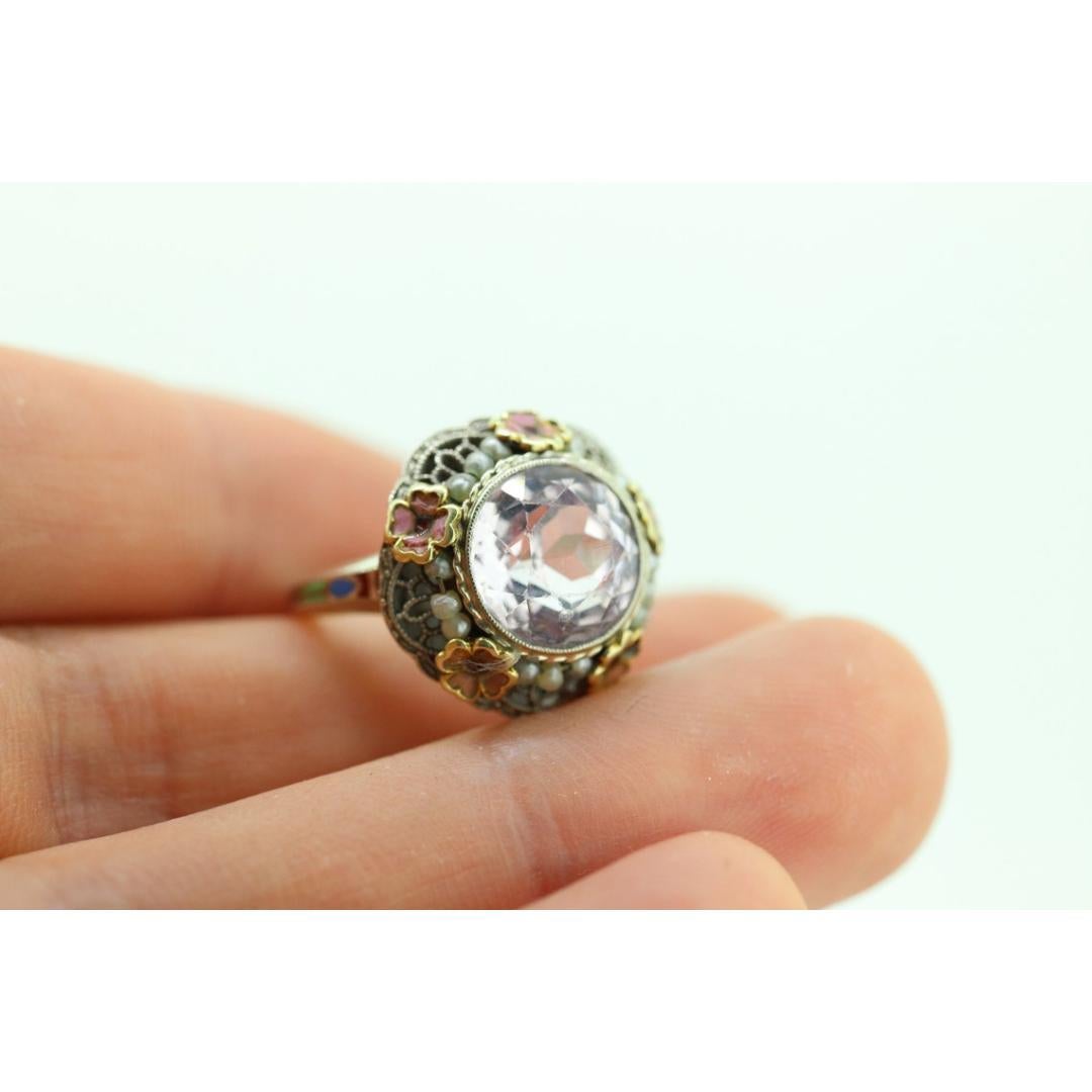 Antiker Art-Déco-Kunzitring aus 14 Karat Gold. Robin Bladen & Robins RBR Perlen Saatgut Damen