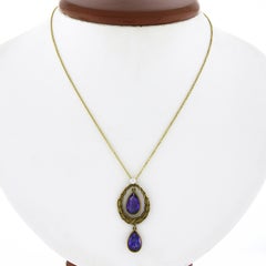 Antique 14k Gold Art Nouveau Brassler Co. Amethyst Pearl Dangle Lavalier Pendant