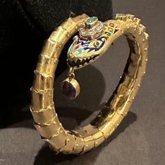 Bracelet serpent articulé ancien en or 14 carats et orné de bijoux