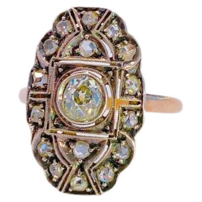 Antique 14k gold astro hungarian era ring centeredwith old mine cut diamond with a stone diameter of 4mm and flanked with rose cut  diamonds in art deco style ring was made during the astro hungarian era 1917/1920.c hall marked with austrian fox
