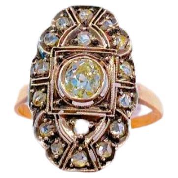 Antique Astro hungarian Empire Old Mine Cut Diamond Gold Ring In Good Condition For Sale In Cairo, EG
