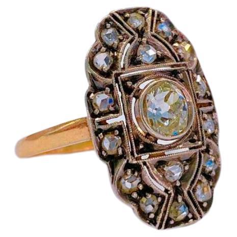 Antique Astro hungarian Empire Old Mine Cut Diamond Gold Ring For Sale