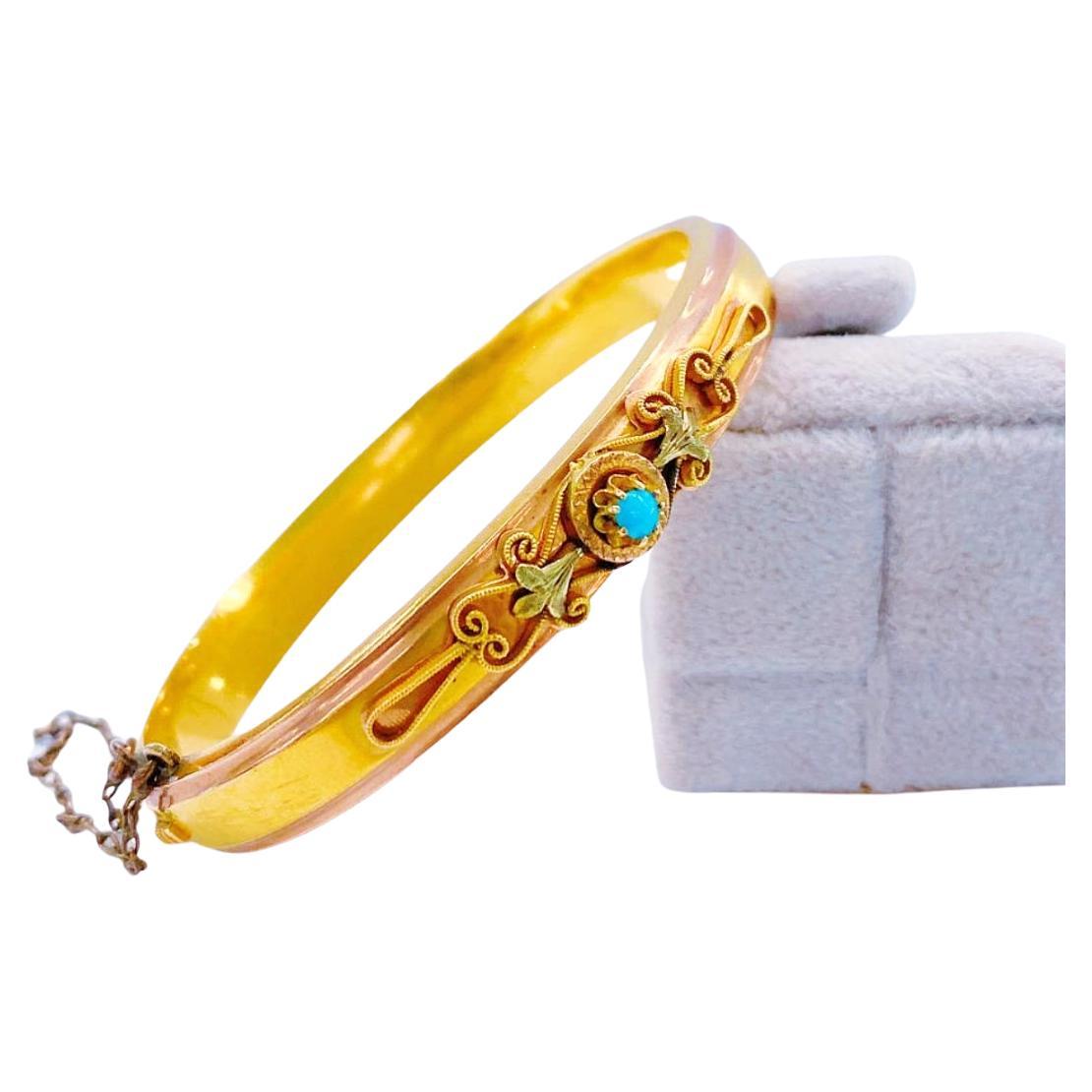 Women's Antique Astro Hungerian Empire Gold Bangle Bracelet For Sale
