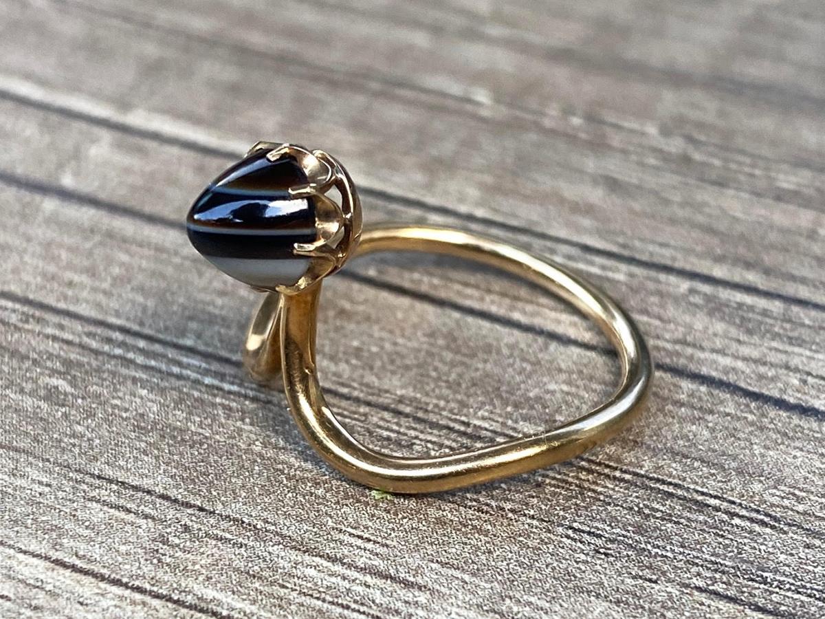 Antique 14k Gold Banded Agate Ring Engagement Signet Box For Sale 5