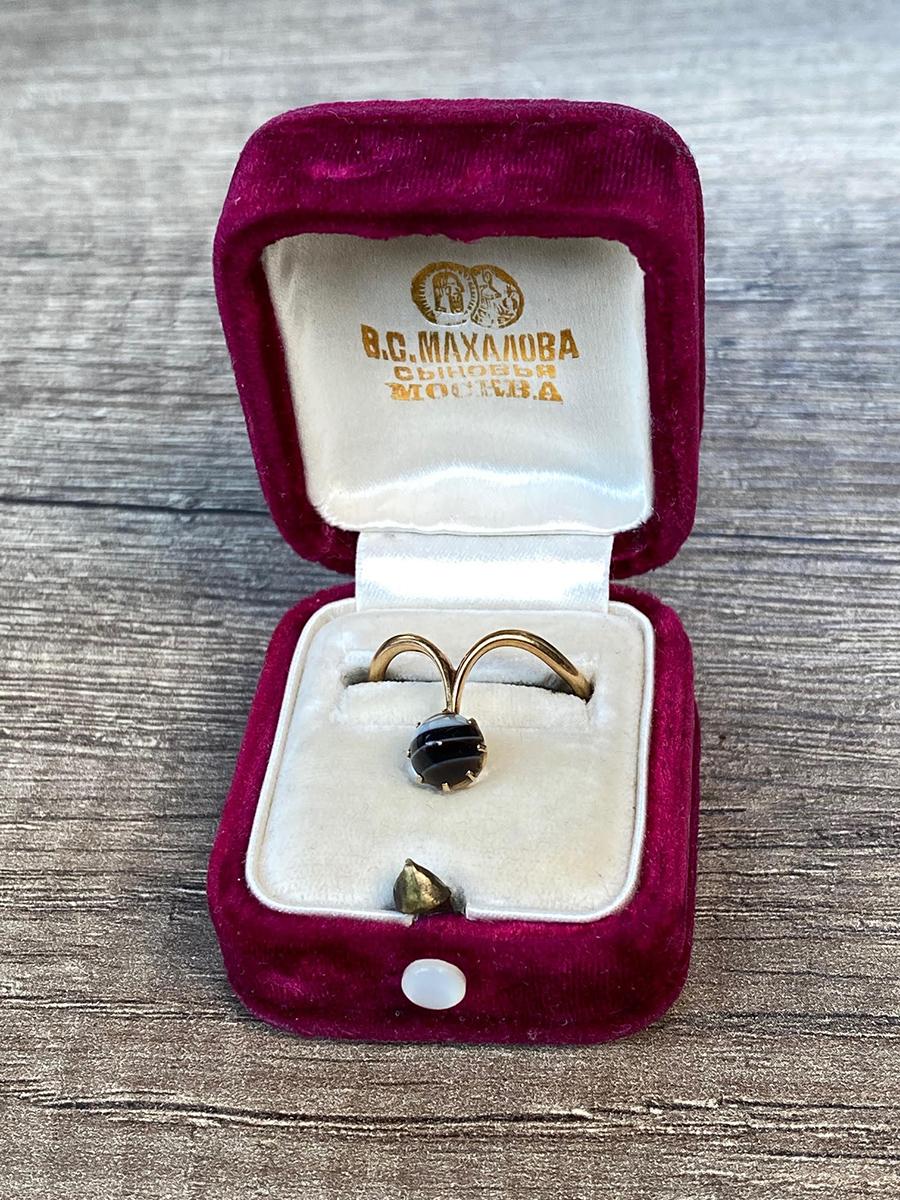Antiker 14k Gold Banded Achat-Ring Verlobungsring, Siegelschachtel im Angebot 10