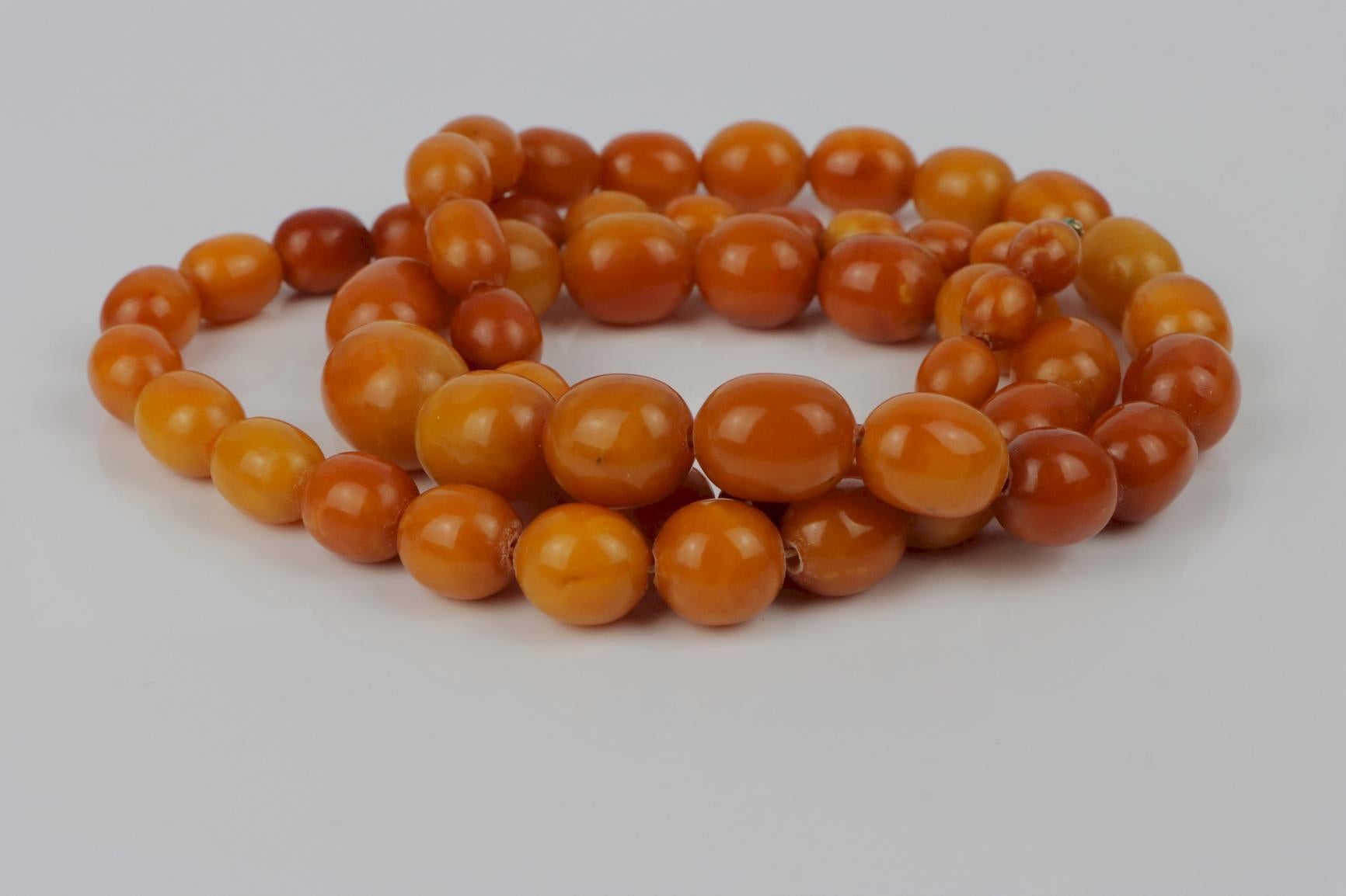 Antique 14K Gold Beeswax Amber Bead Necklace For Sale 5