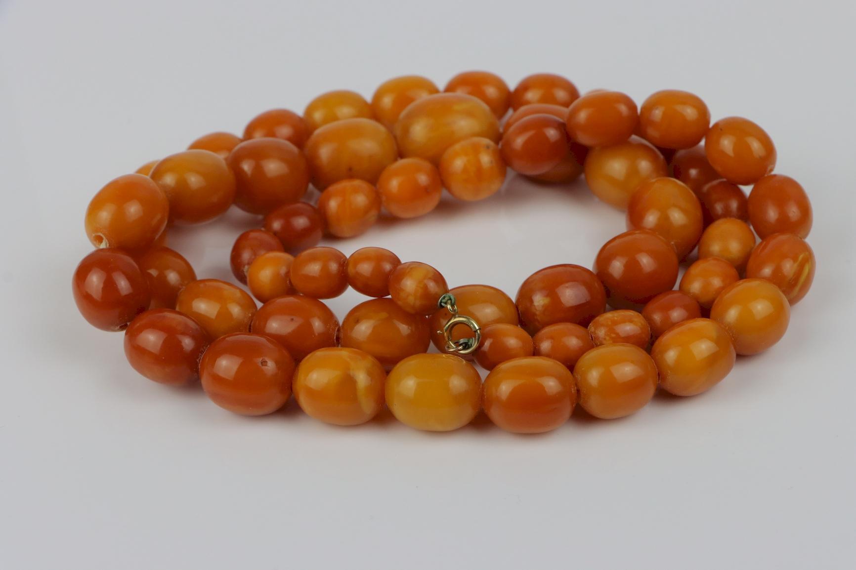 Antique 14K Gold Beeswax Amber Bead Necklace For Sale 6