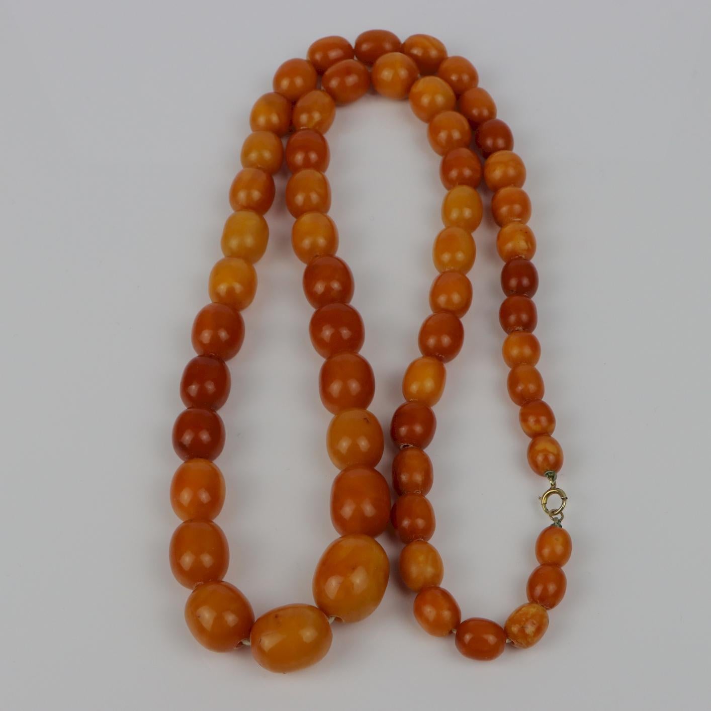 Antique 14K Gold Beeswax Amber Bead Necklace For Sale 7