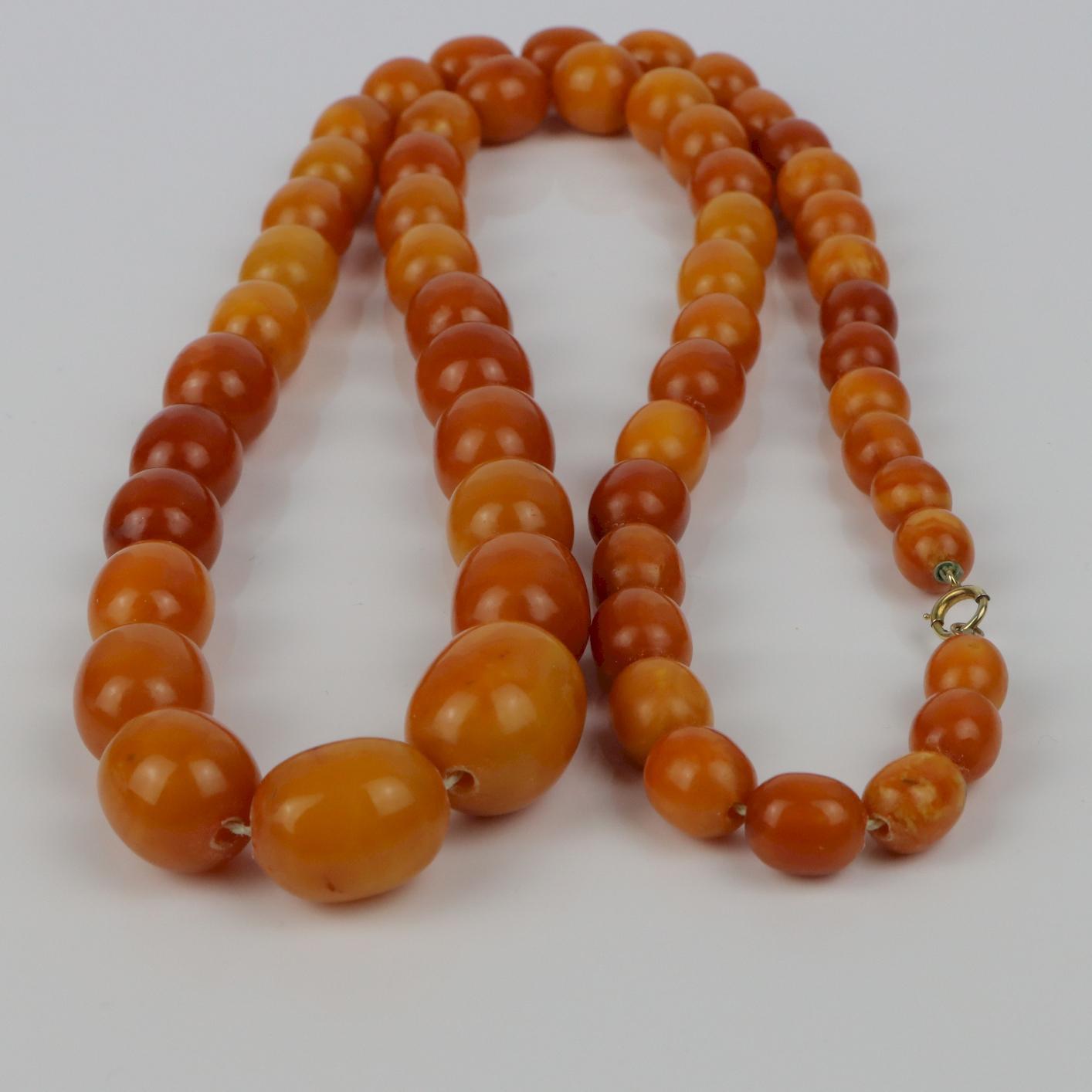 Antique 14K Gold Beeswax Amber Bead Necklace For Sale 8