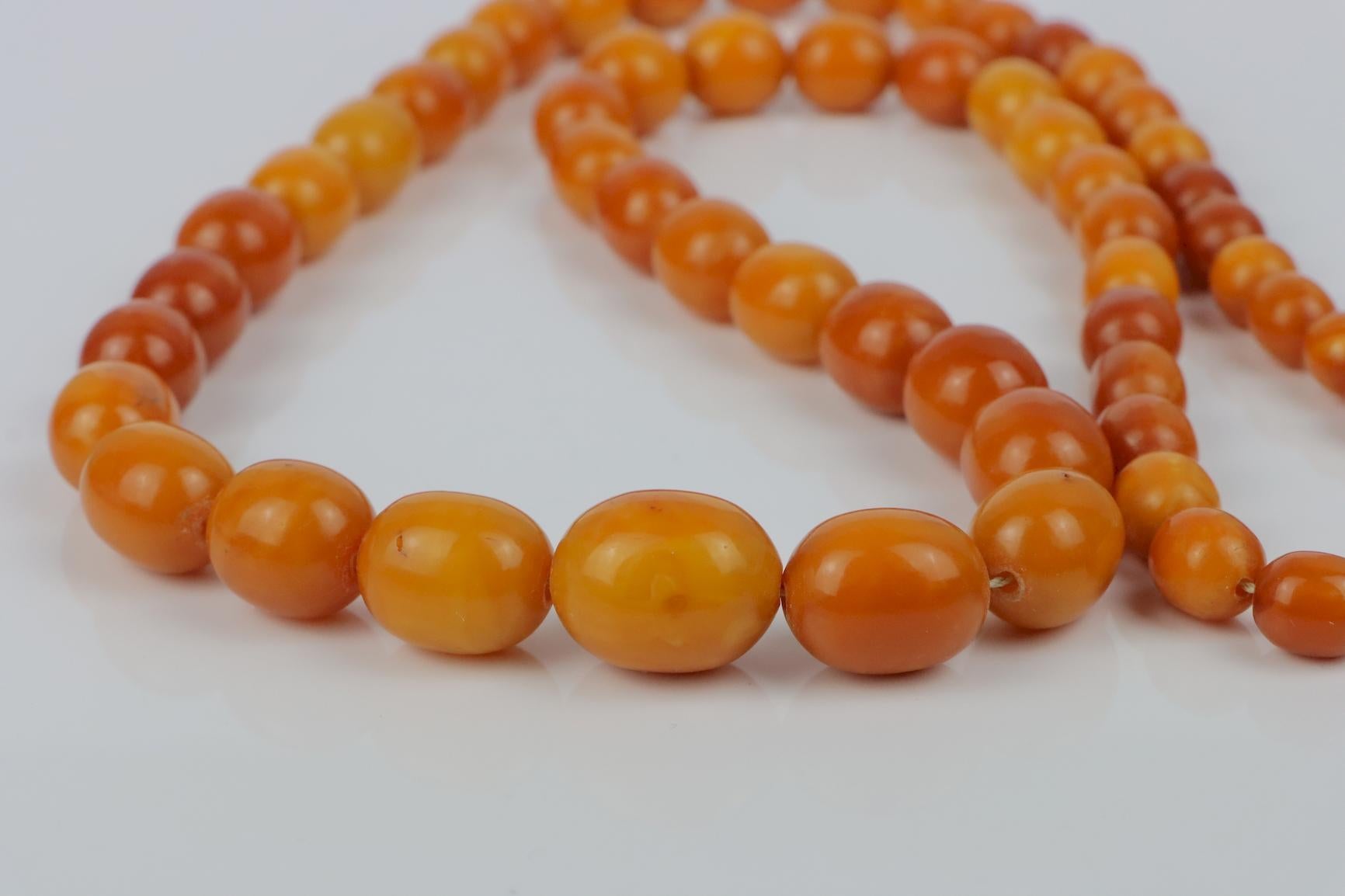 Antique 14K Gold Beeswax Amber Bead Necklace For Sale 9