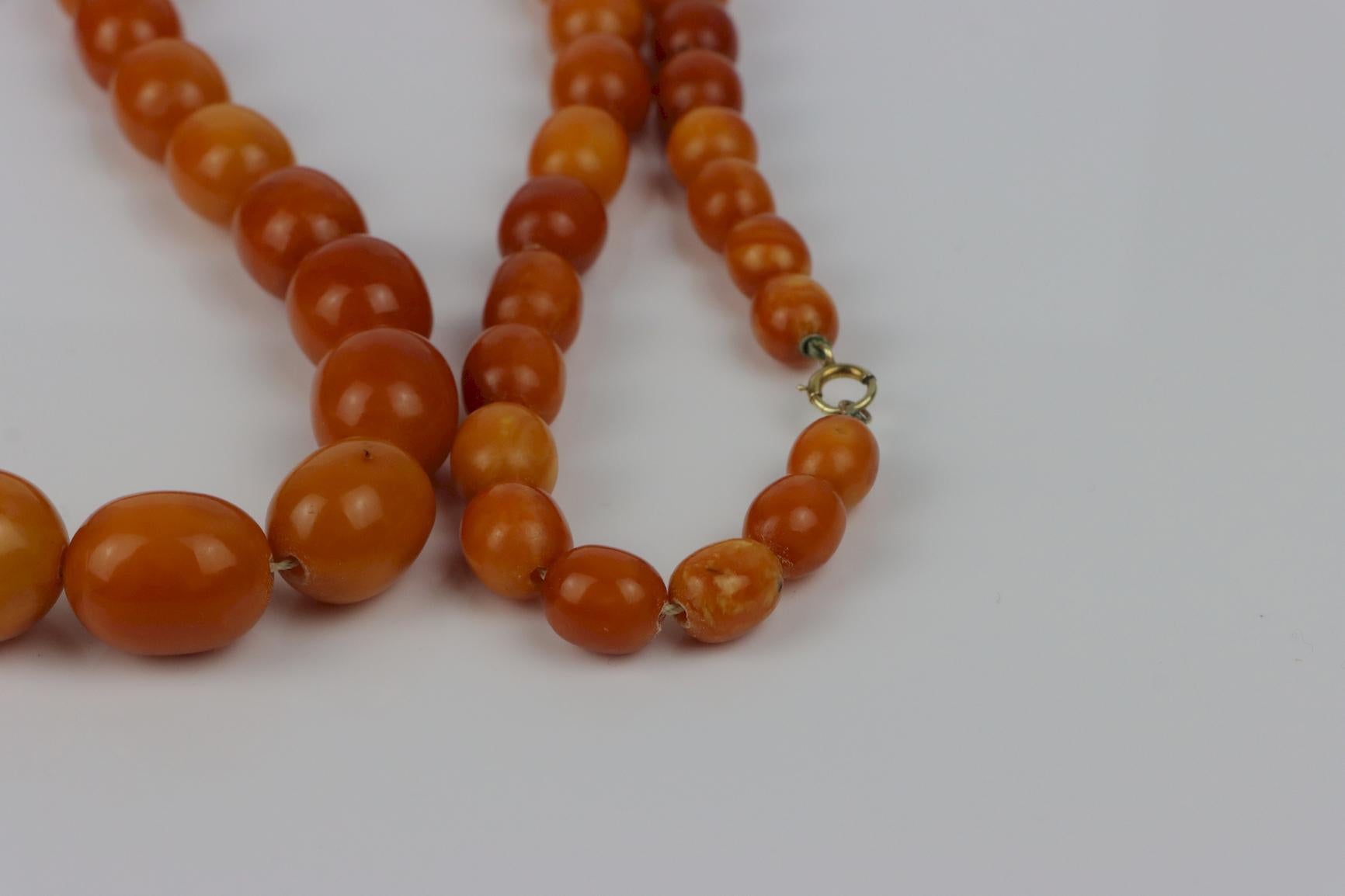 Antique 14K Gold Beeswax Amber Bead Necklace For Sale 10