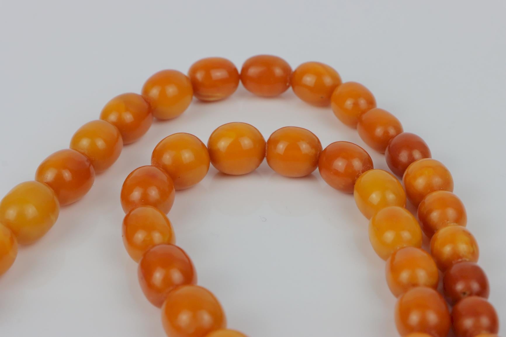 Antique 14K Gold Beeswax Amber Bead Necklace For Sale 11