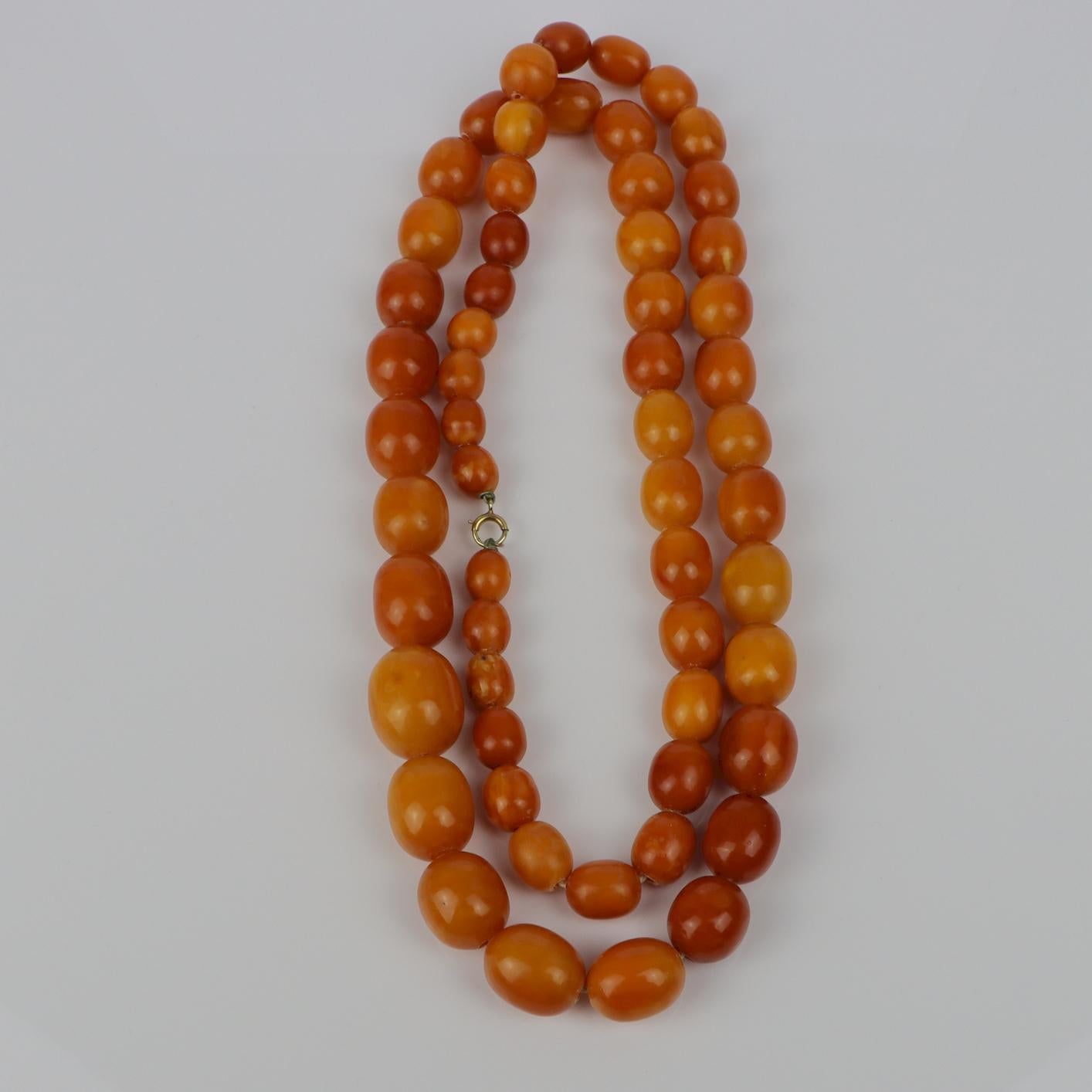 Antique 14K Gold Beeswax Amber Bead Necklace For Sale 12