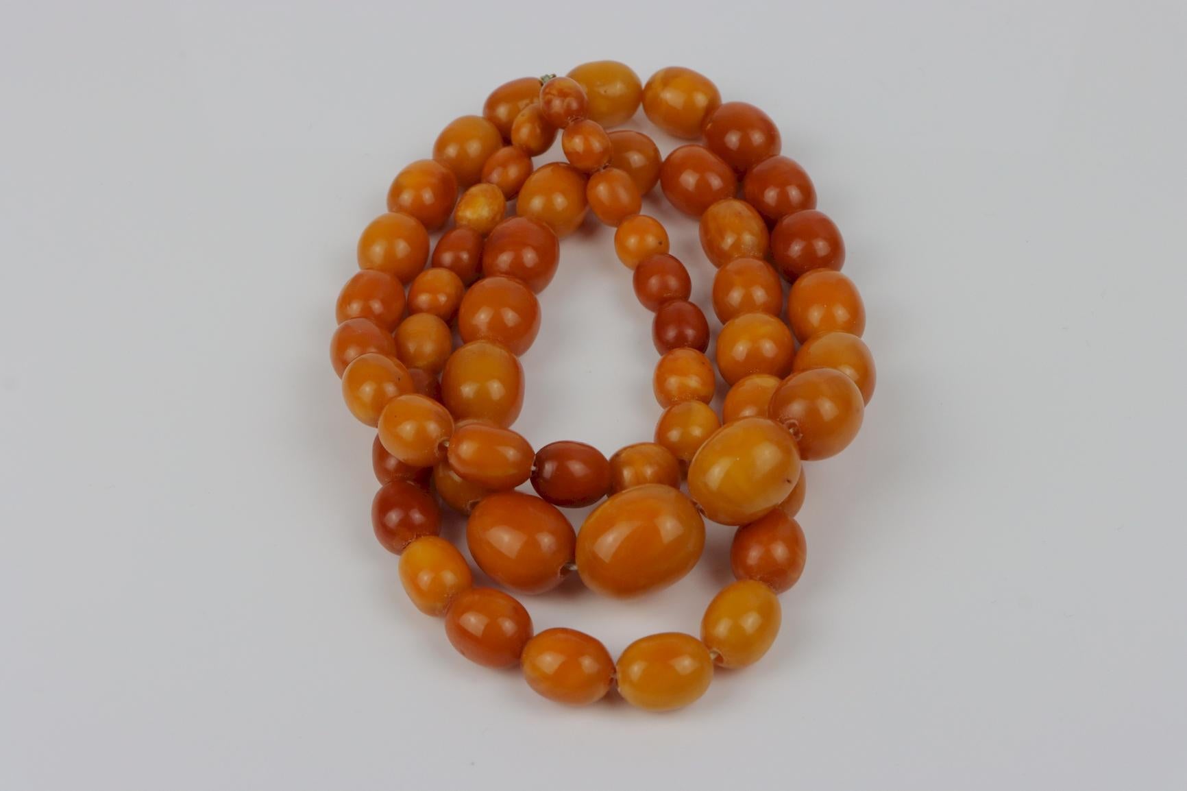 Antique 14K Gold Beeswax Amber Bead Necklace For Sale 2