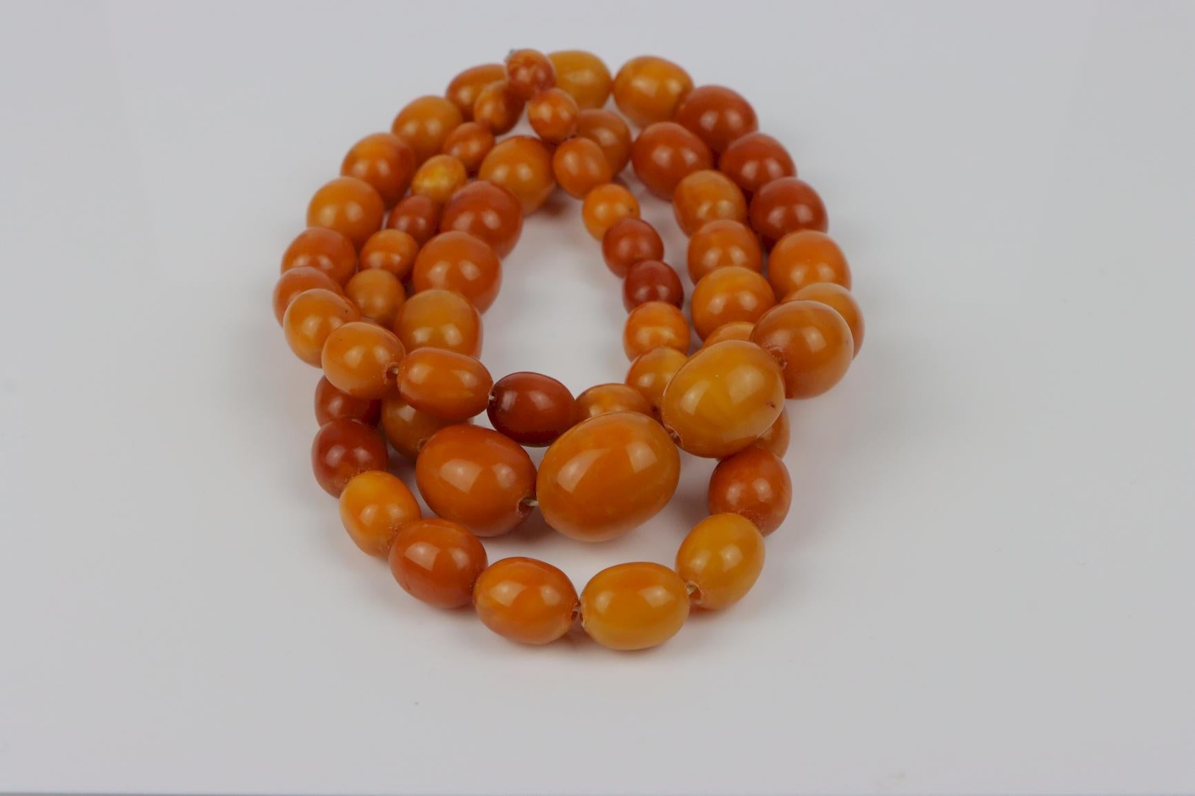 Antique 14K Gold Beeswax Amber Bead Necklace For Sale 3
