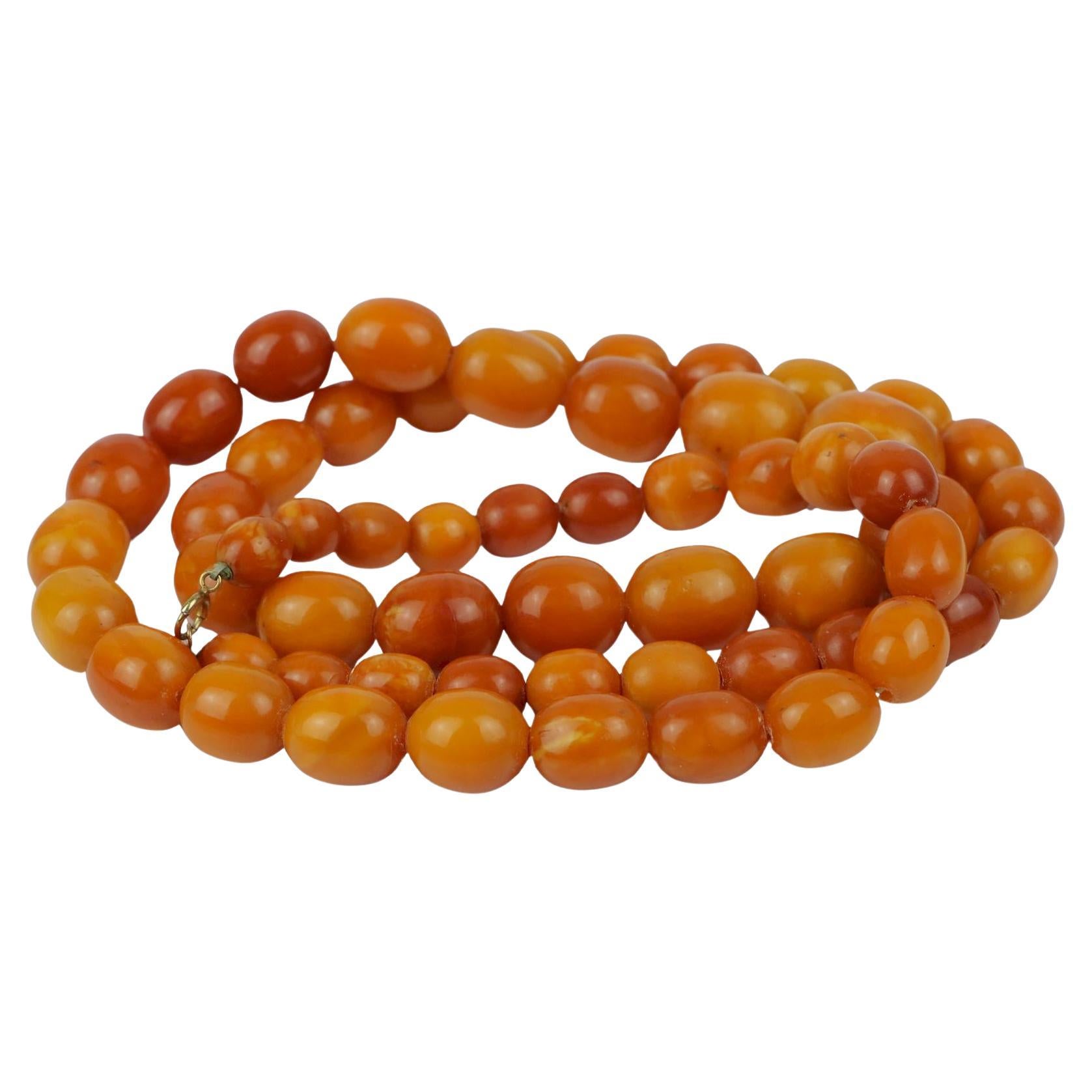 Antique 14K Gold Beeswax Amber Bead Necklace For Sale