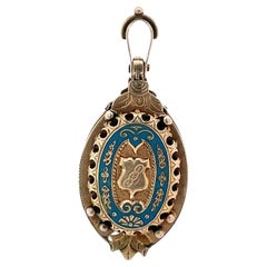 Antique 14K Gold Blue Enamel Butterfly & Floral Motif Double-Sided Pendant