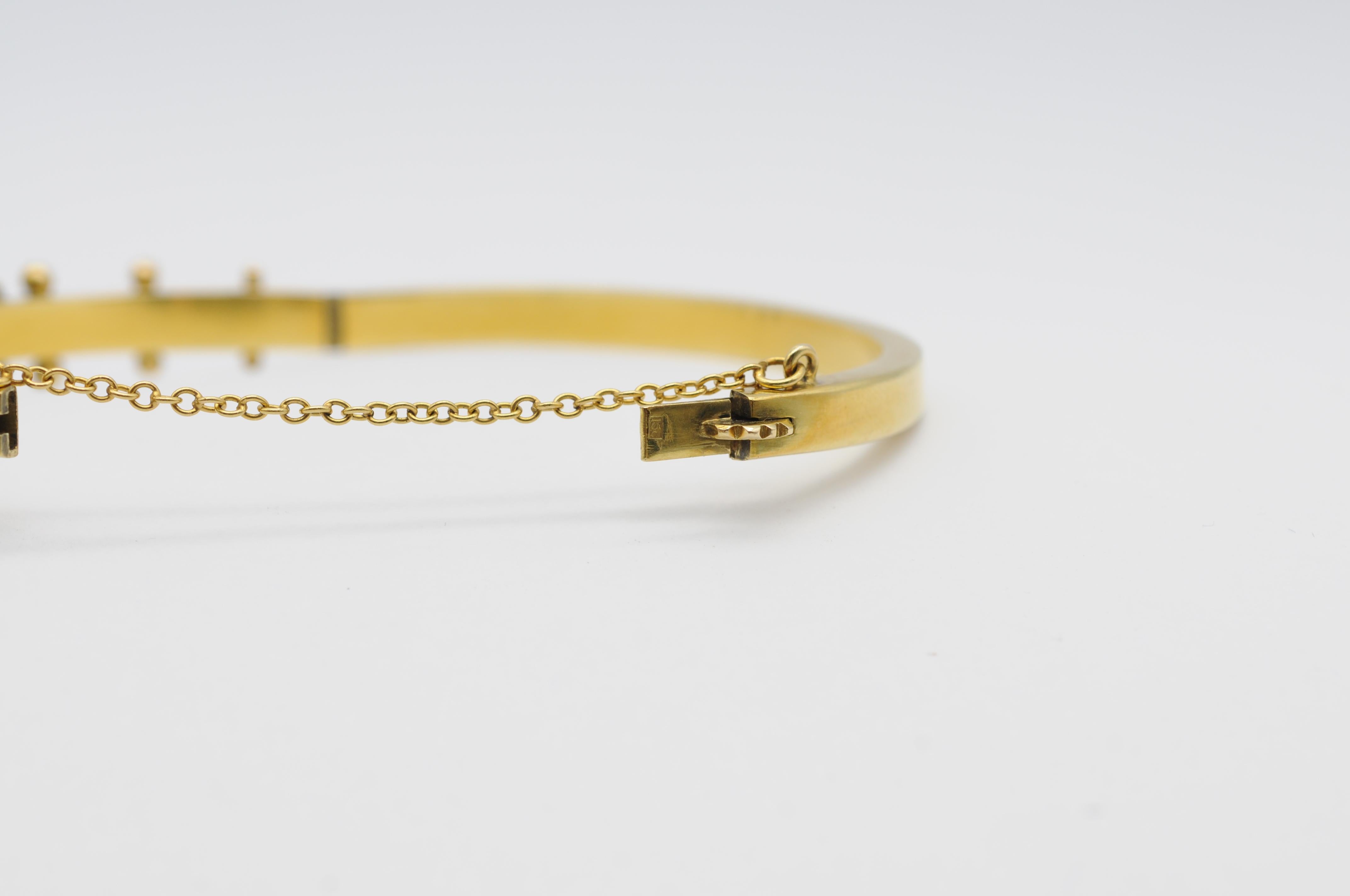 Bracelet ancien en or 14 carats avec diamants et saphirs taille ancienne, fermoir de sécurité en vente 9
