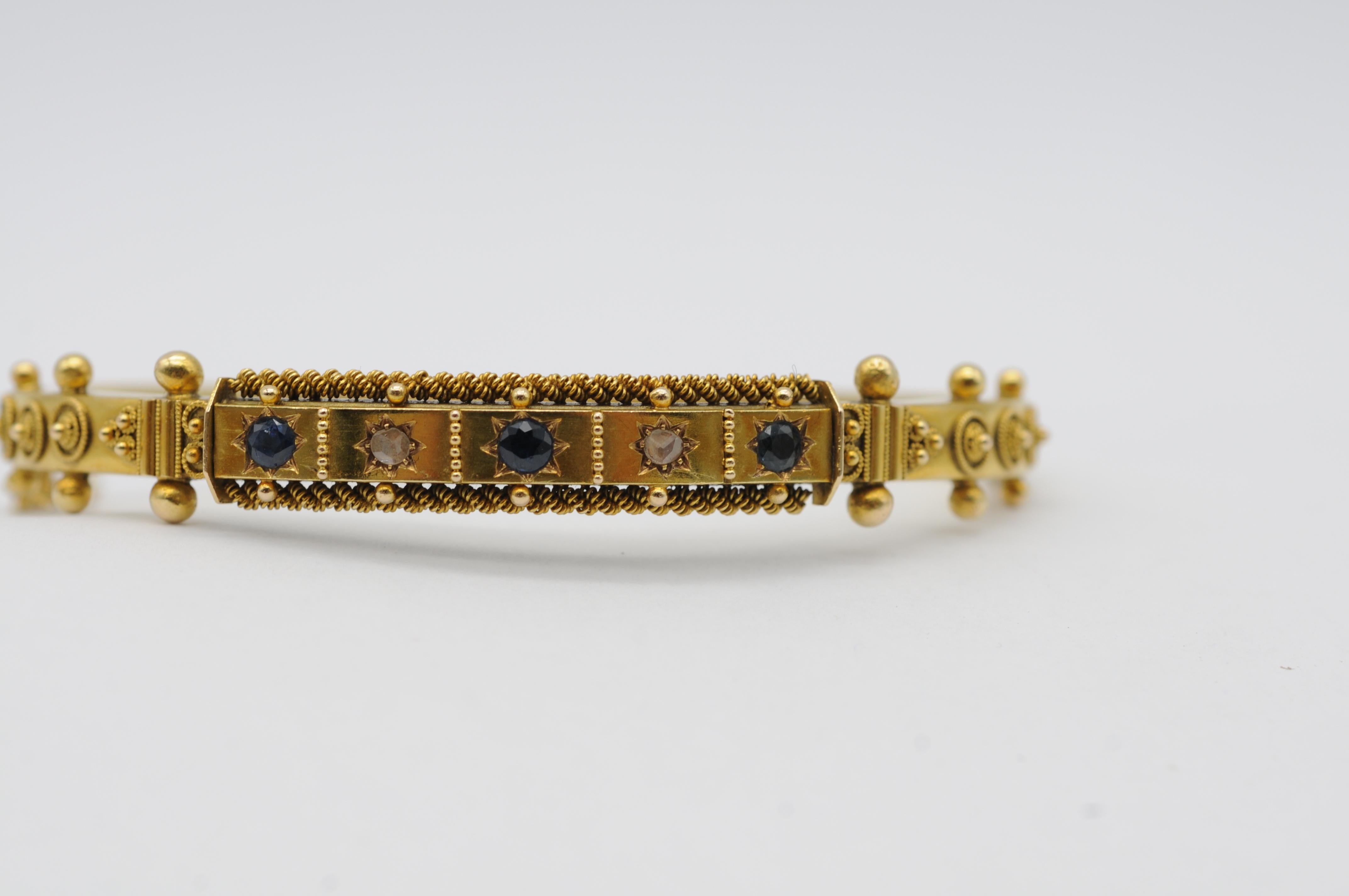 Bracelet ancien en or 14 carats avec diamants et saphirs taille ancienne, fermoir de sécurité Bon état - En vente à Berlin, BE