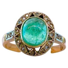 Antique Cabouchon Cut Emerald Gold Ring