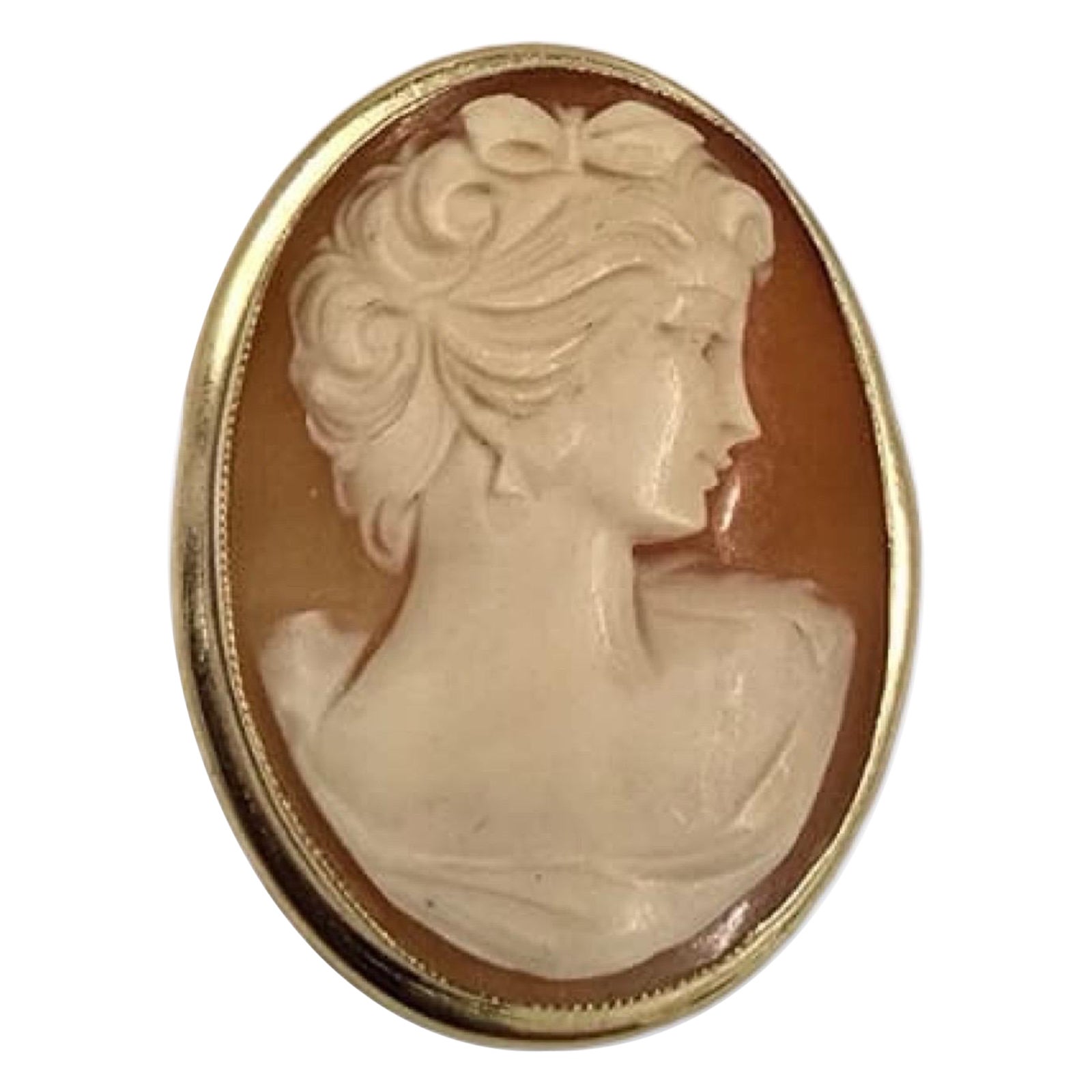 Antica spilla e ciondolo con cammeo a conchiglia intagliato in oro 14K, donna classica, 34 mm