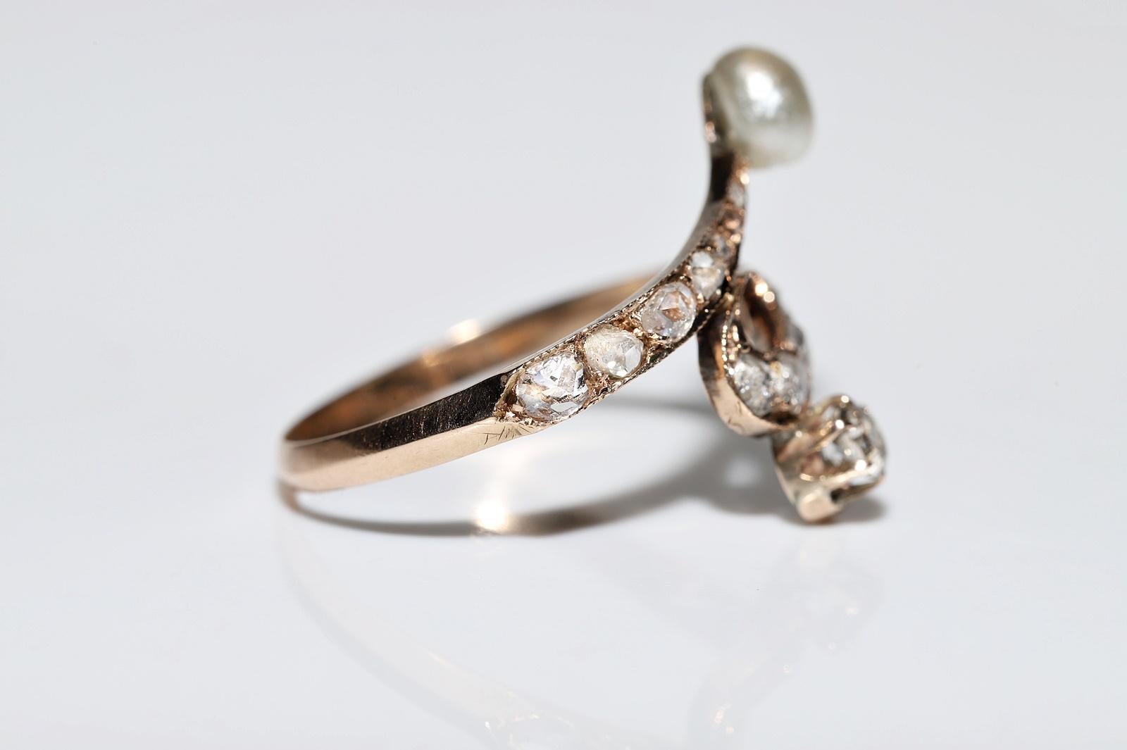 Antique 14k Gold Circa 1900s Art Nouveau Natural Diamond And Pearl  Ring For Sale 5