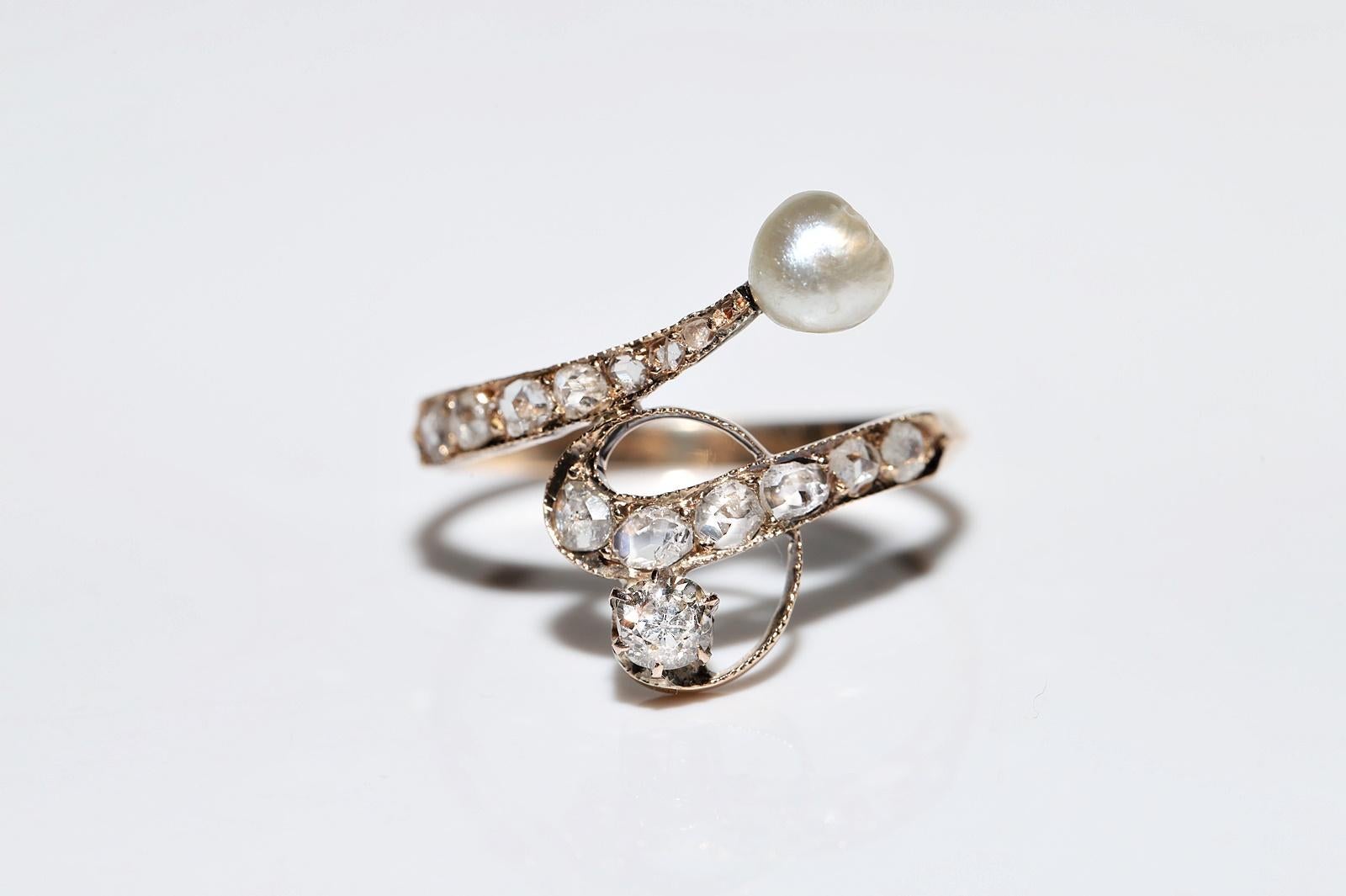 Antique 14k Gold Circa 1900s Art Nouveau Natural Diamond And Pearl  Ring For Sale 6