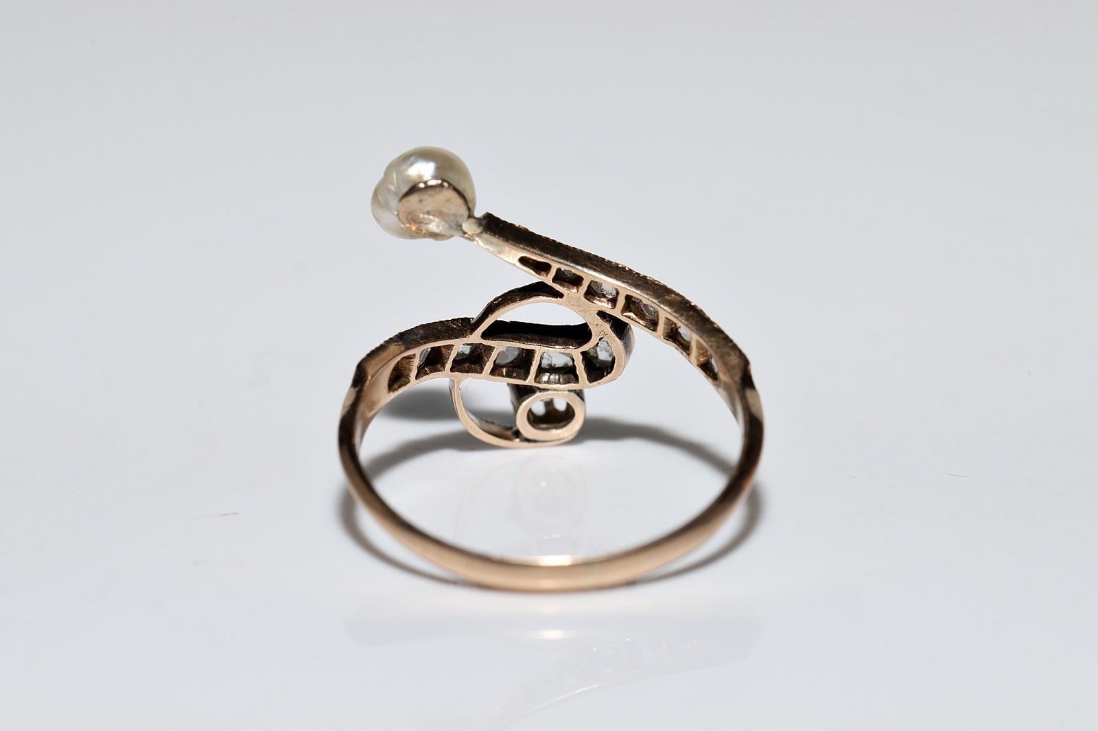 Antique 14k Gold Circa 1900s Art Nouveau Natural Diamond And Pearl  Ring For Sale 10