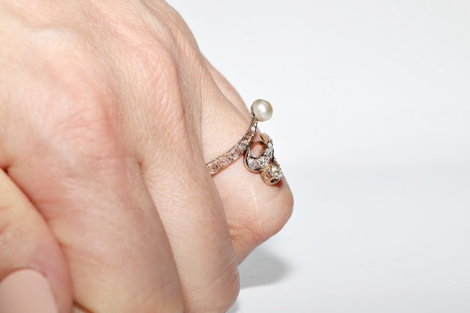 Women's Antique 14k Gold Circa 1900s Art Nouveau Natural Diamond And Pearl  Ring For Sale