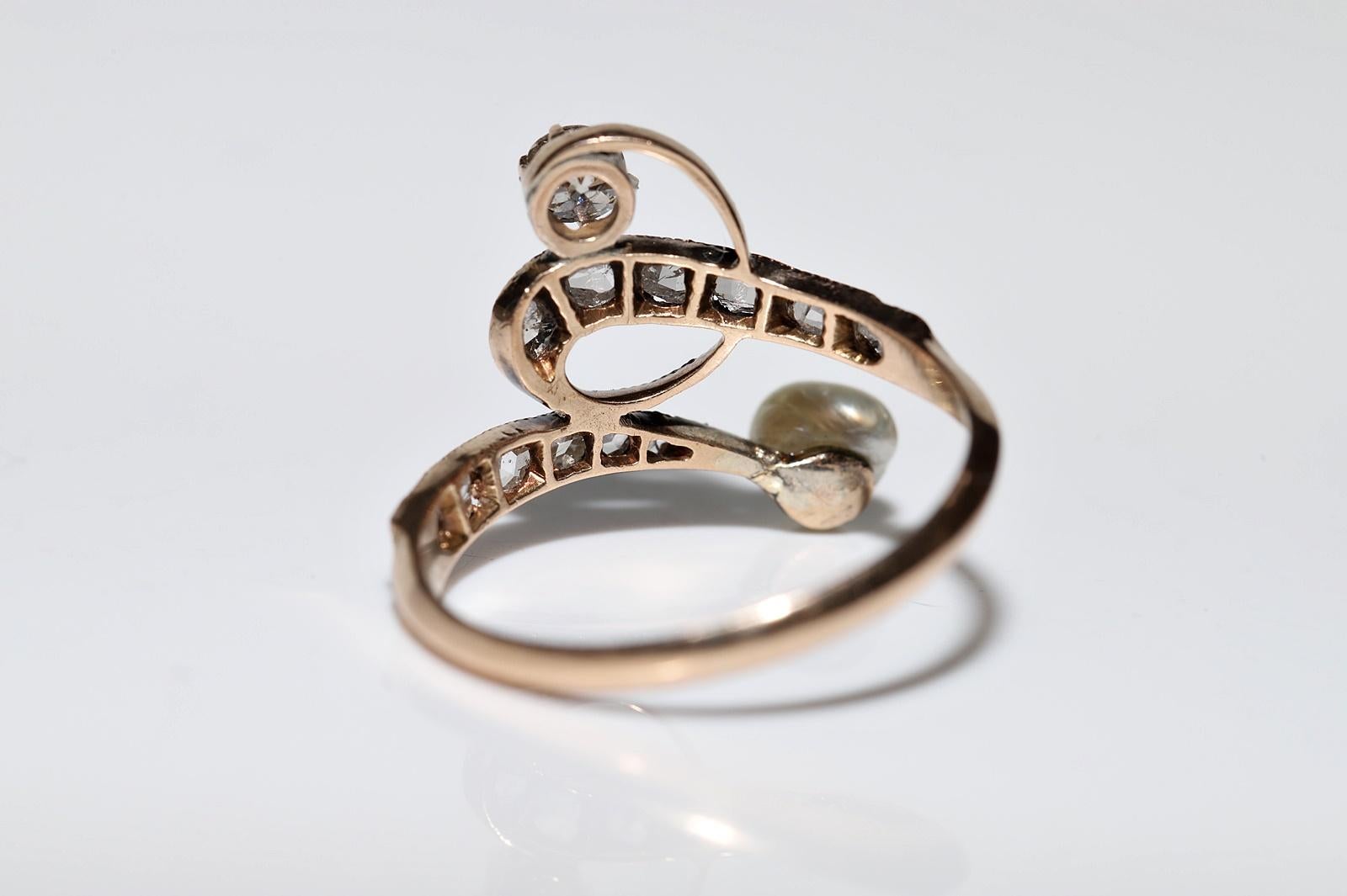 Antique 14k Gold Circa 1900s Art Nouveau Natural Diamond And Pearl  Ring For Sale 4