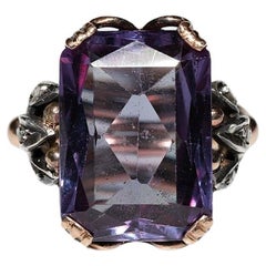 Antique 14k Gold Circa 1900s Natural Rose Cut Diamond And Amethyst Ring